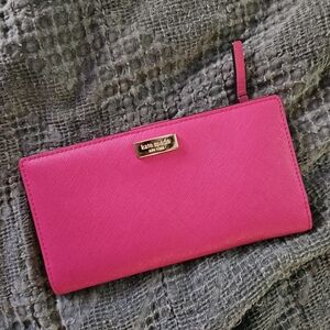 Kate Spade Pink Saffiano Leather Madison Large Slim Bifold Wallet
